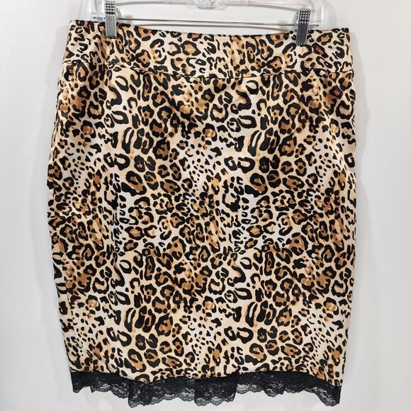 Robertson Los Angeles satin animal print reversable lace trim skirt womans sz 14 - Picture 1 of 11